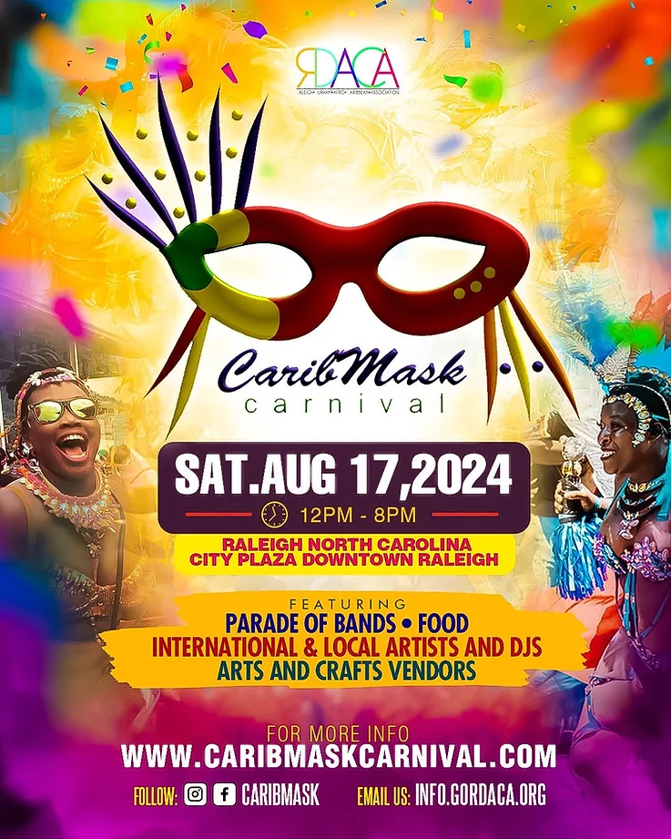 Experience the vibrance of CaribMask Carnival, a celebration of Caribbean culture in Raleigh.